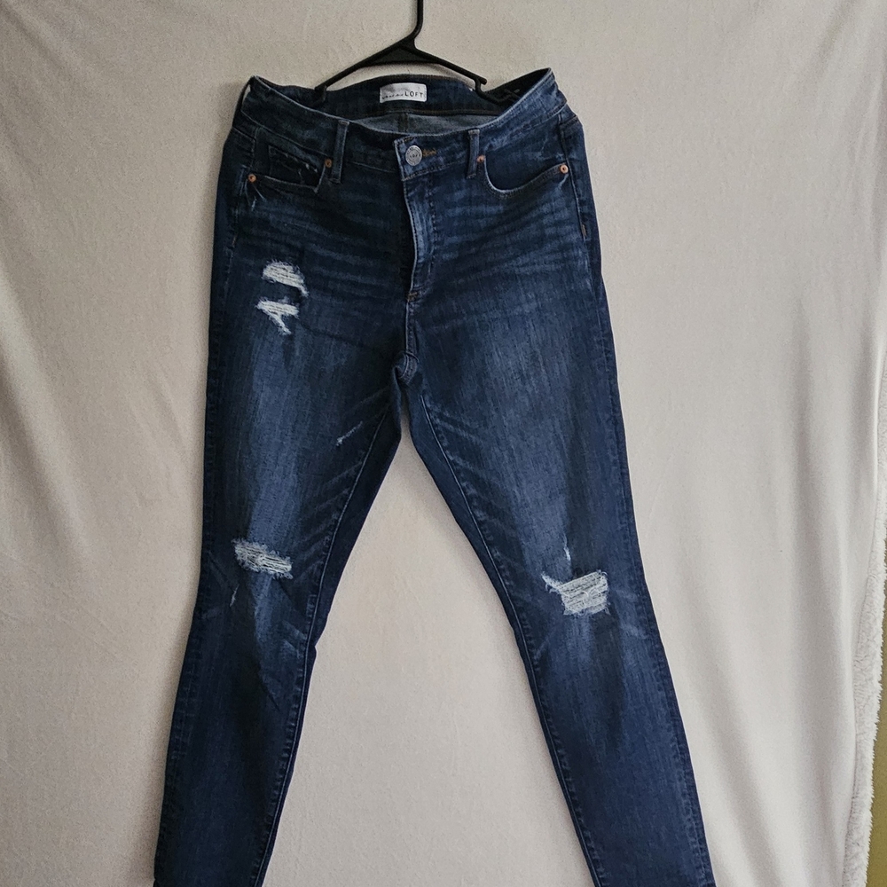 LOF Women's Dark Blue Distressed Skinny Jeans